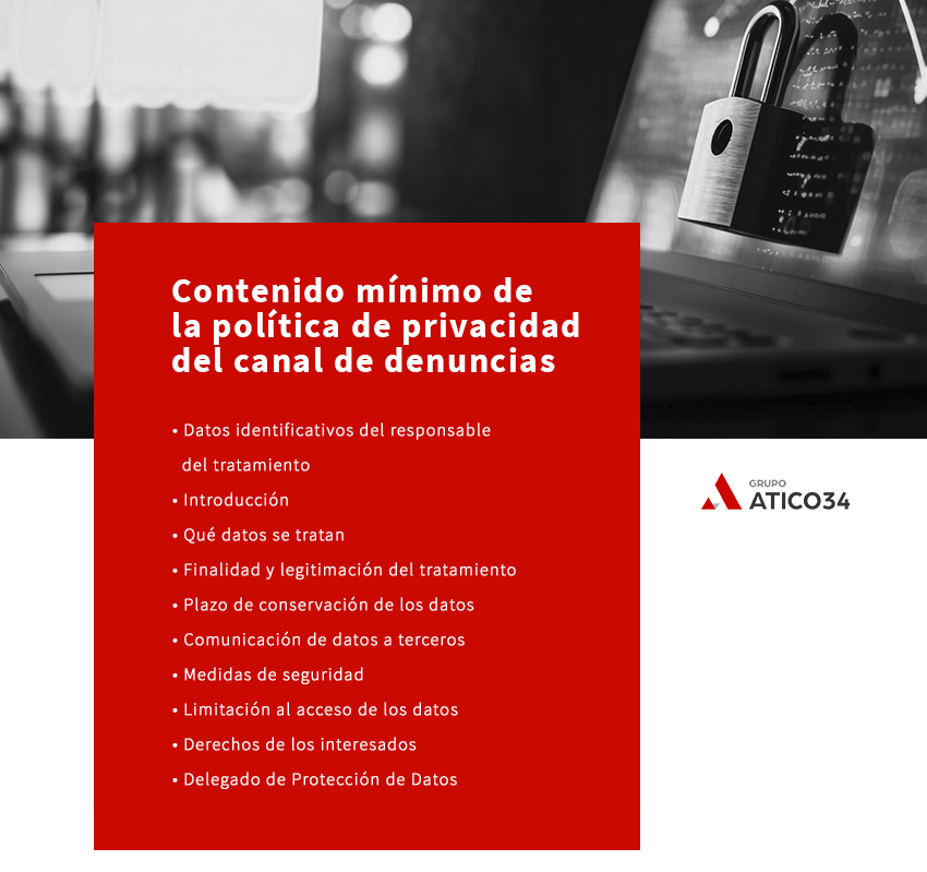 Contenido de la política de privacidad para el canal de denuncias